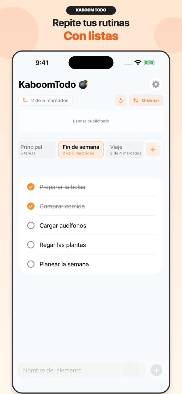Lista reutilizable de KaboomTodo
