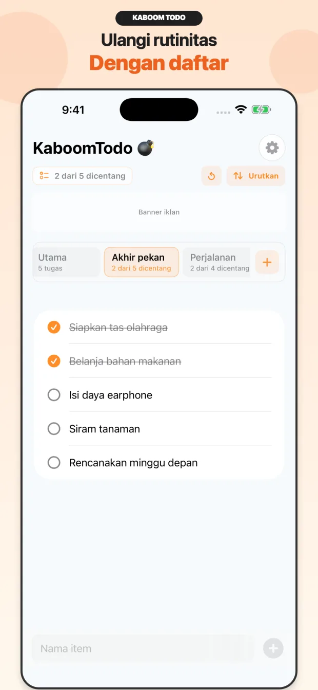 Checklist KaboomTodo yang dapat digunakan ulang