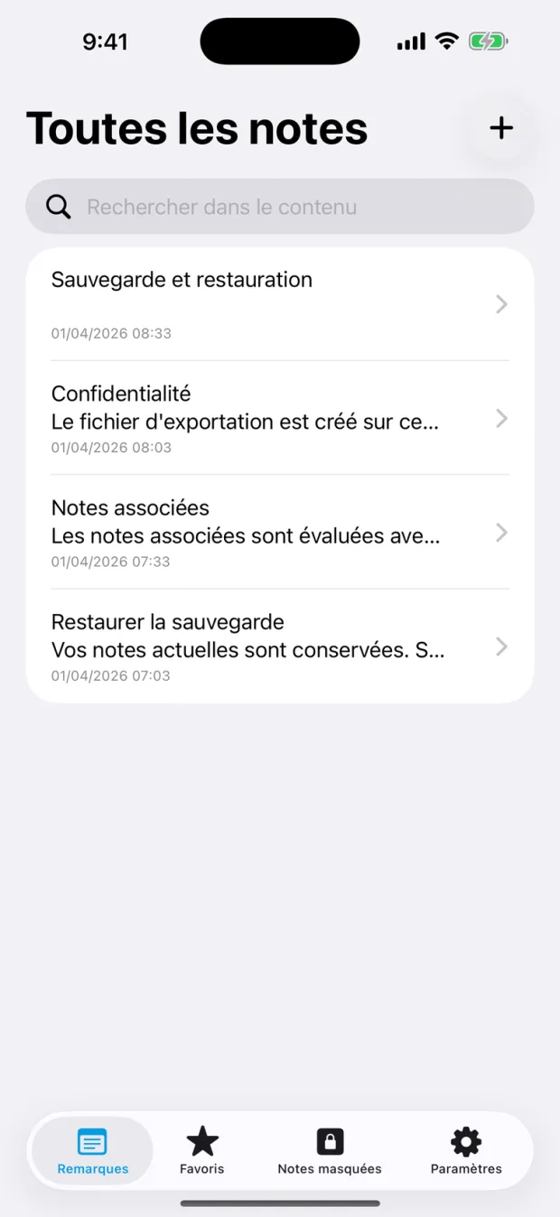 Liste de notes OctiNote