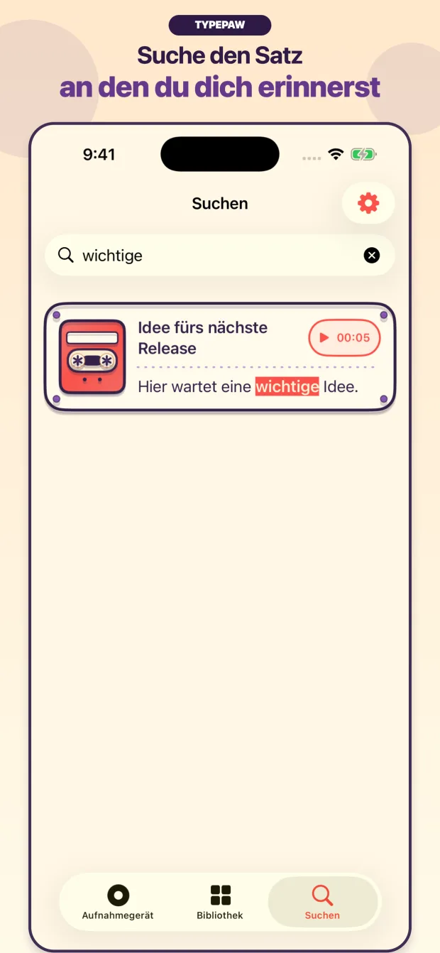 TypePaw-Transkriptsuche