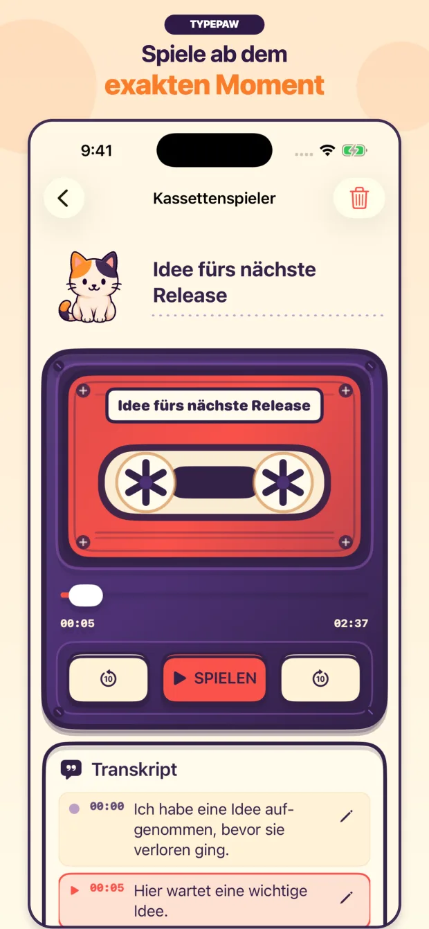 TypePaw-Player am Trefferzeitpunkt