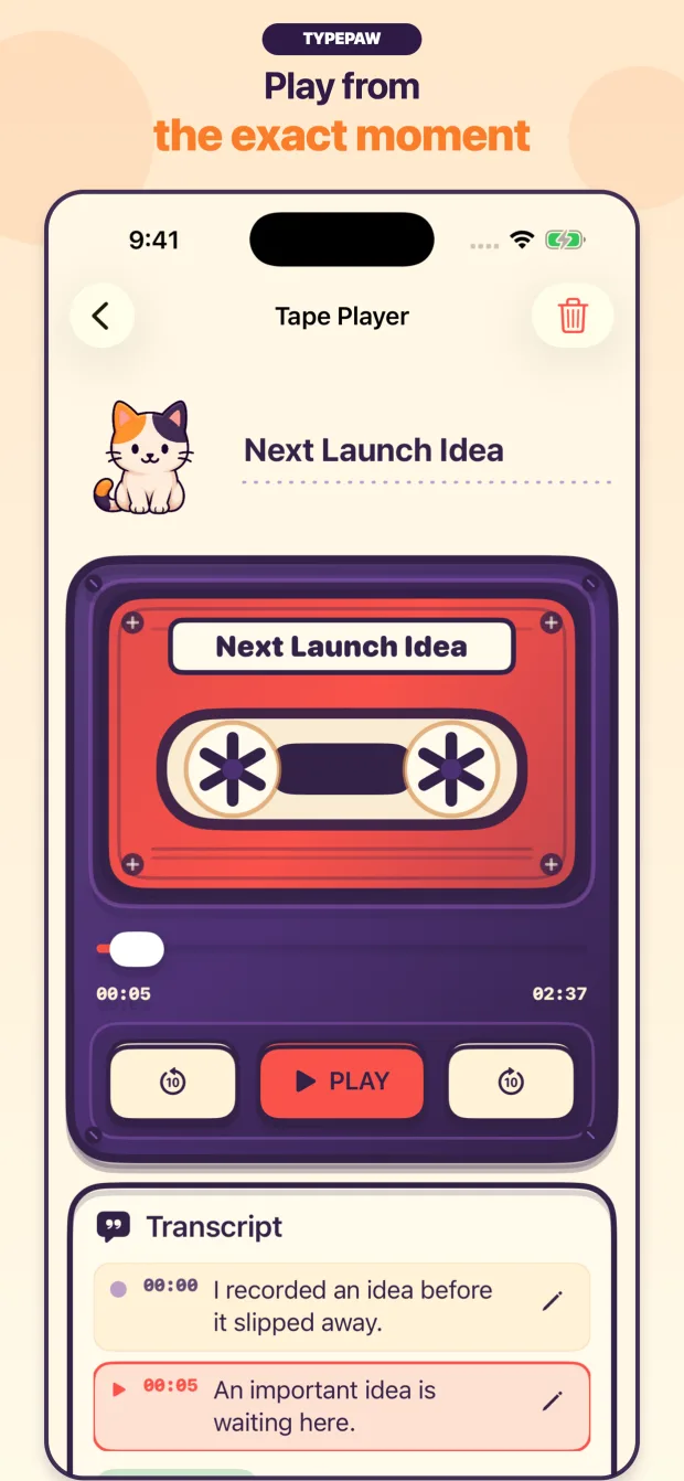 TypePaw player at a matched timestamp
