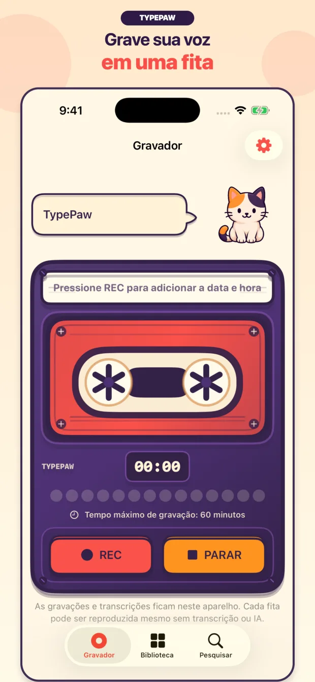 Gravador cassete TypePaw