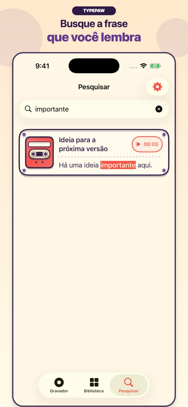 Busca de transcrição TypePaw